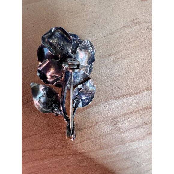 Sterling Silver Rose Flower Brooch Pin Floral Jewelry Hallmarked 925 2" - Picture 7 of 8